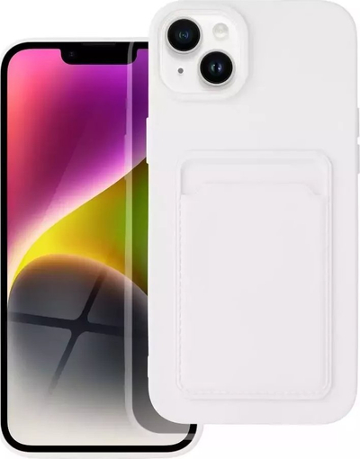 Силиконска футрола Forcell Card Case за iPhone 14 Plus, со џеб за картичка, бела