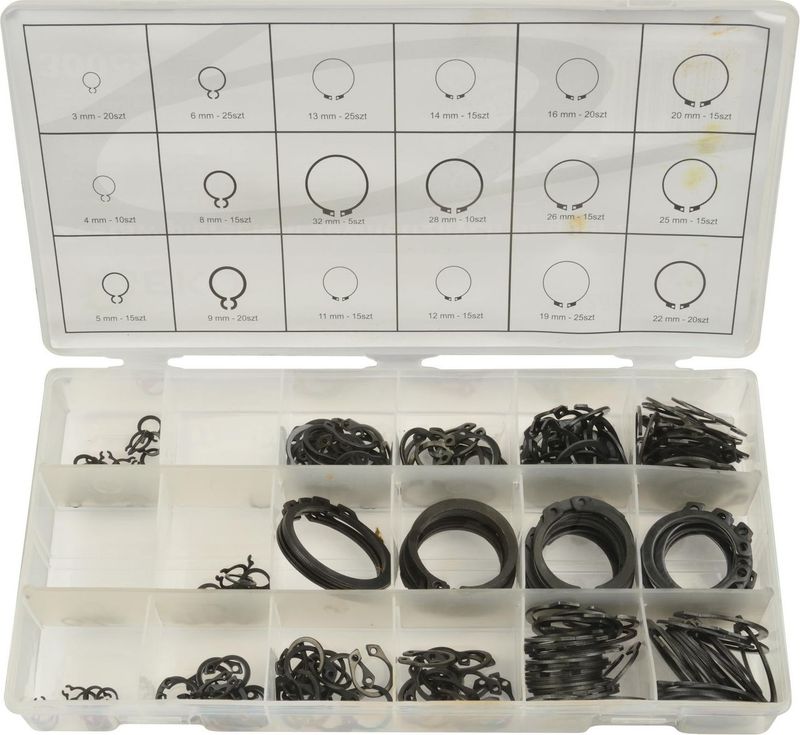 Set unaza mbajtëse GEKO R1-R19, 300 copë, diametër 3-32 mm