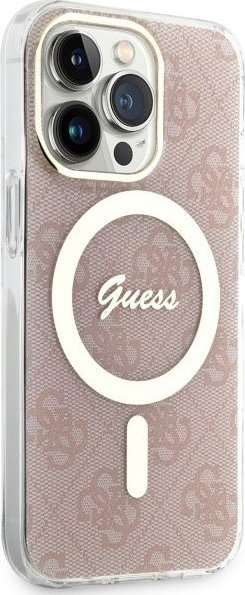Kapak telefoni Guess 4G MagSafe për iPhone 13 Pro Max, TPU PC, rozë