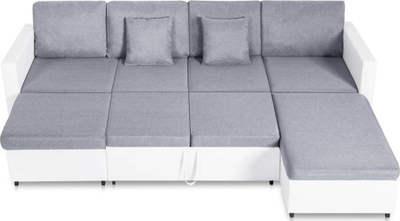 Divan-krevat VidaXL me zgjatim, 4 vende, lëkurë sintetike, i bardhë