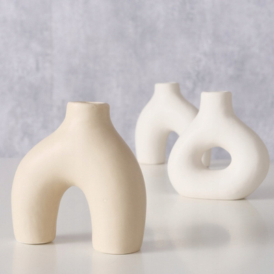 Сет керамички вазни Boltze Home Metty, 3 парчиња, 10 cm, беж и бела