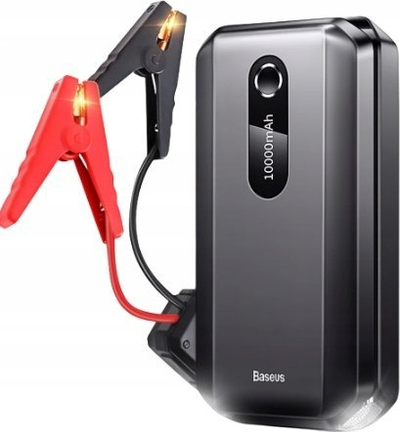 Стартер полнач за автомобил Baseus, надворешна батерија 10000mAh, ЛЕД светло, црн