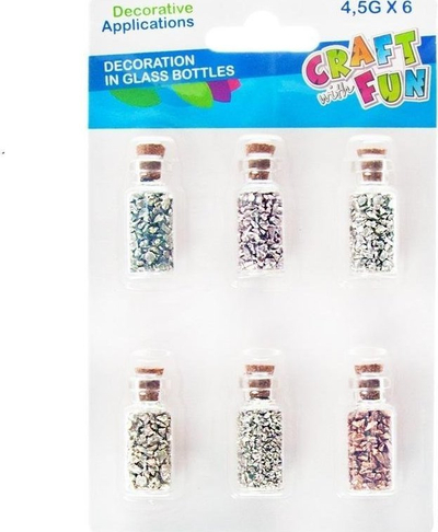 Gurë dekorativë Craft with Fun, 6 shishe qelqi, efekt metalik ari–argjendi, shumëngjyrësh