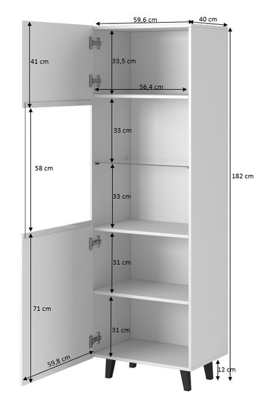 Vitrinë Pafos Display Cabinet, 60x40x182 cm, 5 rafte, e bardhë matt