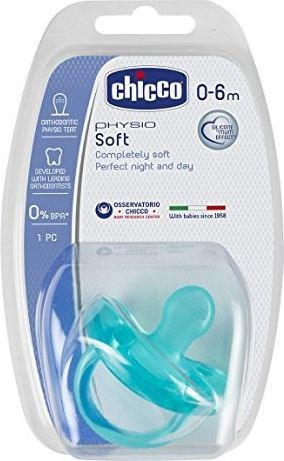 Biberon Chicco Physio Soft 0-6 muaj, silikon, 1 copë, blu
