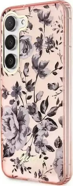 Kapak telefoni Guess GUHCS23SHCFWSP, Samsung Galaxy S23, hardcase Flower Collection, rozë me lule