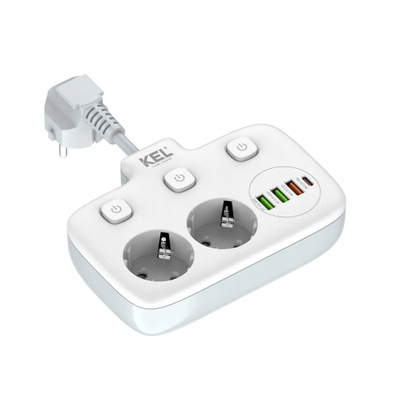 Shpërndarës energjie R-273SWS/CA, 2x Schuko me çelës, 3x USB A 1x USB C, i bardhë