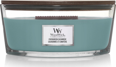 Qiri aromatik WoodWick Ellipse Evergreen Cashmere, 453 g, fitil druri, jeshile