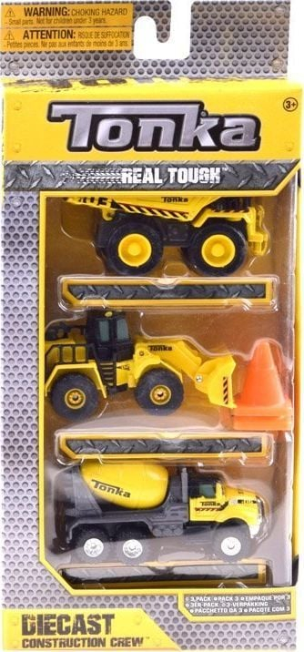 Set lodrash Tonka Trucks Diecast Construction, 3 makina pune, metal, të verdha