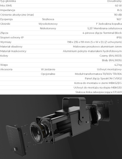 Altoparlant Audac VIRO5/W, 5", 8 Ohm, i bardhë