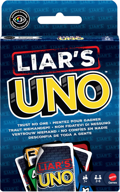 Lojë me letra Mattel UNO Liar's, familjare, 7+