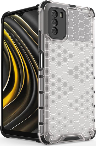 Kuti mbrojtëse Hurtel Honeycomb për Xiaomi Poco M3 Redmi 9T, xhel TPU, transparente