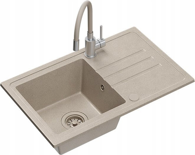 Lavaman kuzhine Quadron Ben 111, 1 vaskë, 70x44x17.5 cm, granit, bezhë me rubinet