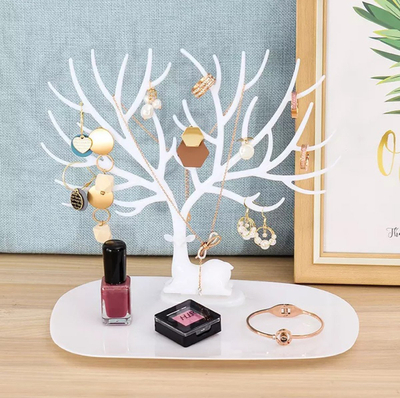 Stativ bizhuterish AG119H Jewelry Rack, në formë peme dreri, plastikë PP, i bardhë