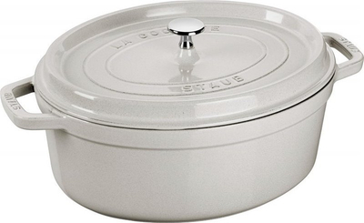 Tengjere ovale Staub La Cocotte, 3.2L, gize, e bardhë White Truffle