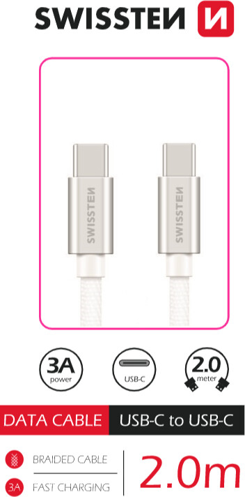 Kabllo SWISSTEN USB-C - USB-C, 2 m, e argjendtë