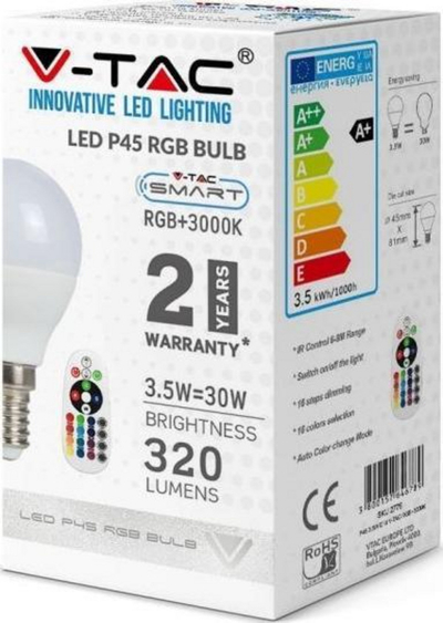 Poç elektrik me telekomandë V-TAC, LED, RGB, E14, 4000K, 3.5W, i bardhë