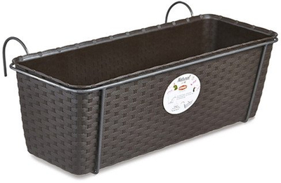 Vazo ballkoni Stefanplast Natural, me mbajtëse metalike, 50 x 18 x 16 cm, kafe
