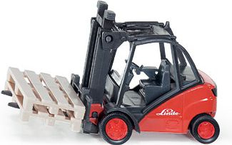 Макет виљушкар Linde Siku 1/50, метален diecast, со 2 палети, црвен