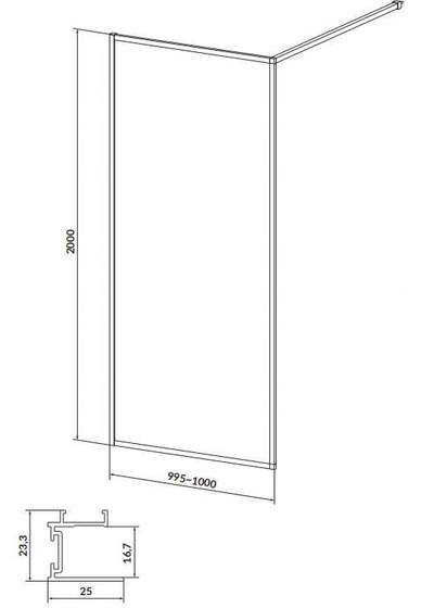 Dushe kabinë Cersanit Walk In Larga, 100x200 cm, xham 6 mm, e zezë