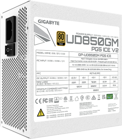 Furnizues energjie GIGABYTE UD850GM PG5 V2 ICE, 850W, 80 PLUS Gold, plotësisht modular