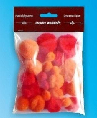 Pompom zbukurues MIX, 15 - 40 mm, set me 3 copë, të kuq e portokalli