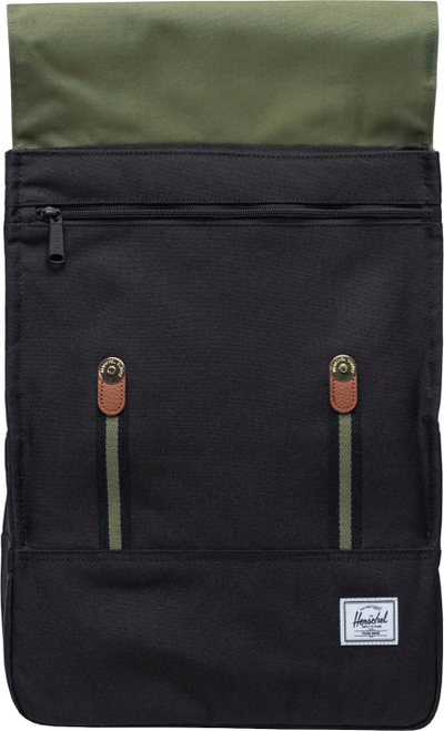 Çantë shpine Herschel Survey me vend për laptop 15", material EcoSystem, e zezë me jeshile