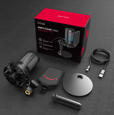 Микрофон кондензатор Fifine A6 Studio AmpliGame, USB, RGB, црн