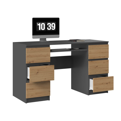 Tavolinë pune Topeshop Kuba Desk, 130x51 cm, 6 sirtarë, antracit