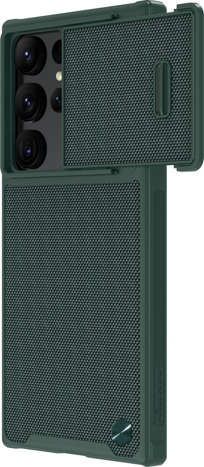 Futrollë NILLKIN me najlon të teksturuar për Samsung Galaxy S23 Ultra, me kapak rrëshqitës për kamerë, jeshile e errët