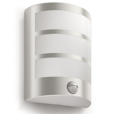Llambë murale LED për jashtë Philips Python 8720169263772, me sensor lëvizjeje, çelik inox, gri