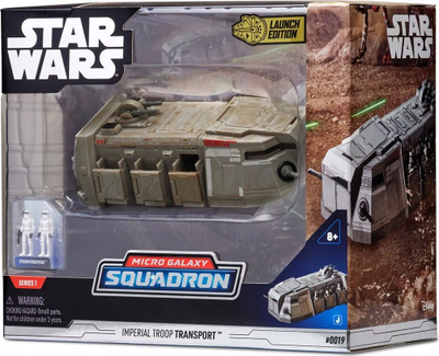 Lodër mjet transportues Star Wars Micro Galaxy Squadron Imperial Troop Transport, rreth 15 cm, me 2 figura Stormtrooper, shumëngjyrëshe