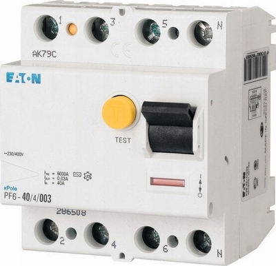 Ndërprerës diferencial Eaton PF6-40/4/01, 4P 40A, 100mA, tip AC
