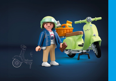 Lodër Playmobil Vespa Colour Edition 1 71621, skuter retro, me figurë, jeshile e çelët