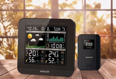 Stacion moti Sencor SWS5800, ekran LCD me ngjyra, sensor wireless, i zi