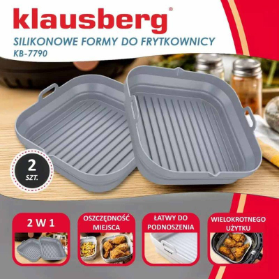 Set forma silikoni për air fryer Klausberg KB-7789, Ø20cm, 2 copë, gri
