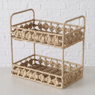 Raft dekorativ Charis Wicker Boho, 30x30 cm, me 2 kate, ngjyrë natyrale
