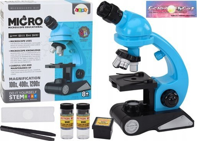 Mikroskop edukativ Micro Microscope For Research, zmadhim 100x 400x 1200x, set me aksesorë, blu