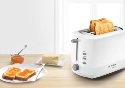 Toaster Bosch TAT3A111, 2 vende pjekjeje, mbajtëse për bulëza, i bardhë