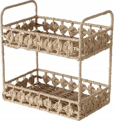 Raft dekorativ Charis Wicker Boho, 30x30 cm, me 2 kate, ngjyrë natyrale