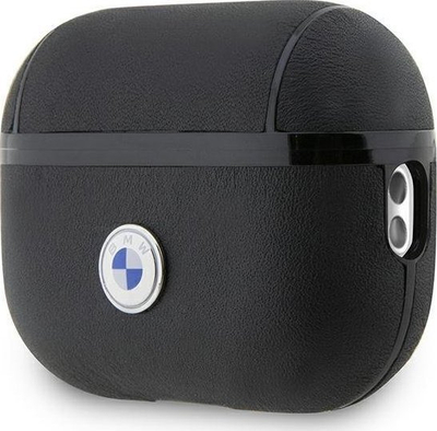 Mbulesë BMW BMAP2SSLBK për Apple AirPods Pro 2, lëkurë e vërtetë, logo argjendi, e zezë