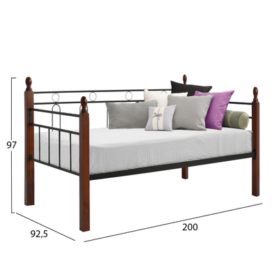 Divan‑krevat REVEN HM367, 90x190cm, metal dhe dru, i zi