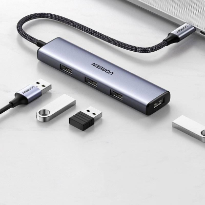 Hub USB C UGREEN me 4 porta, USB 3.0, Thunderbolt 3, gri metalik