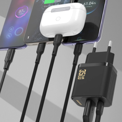 Karikues muri Dudao A27 Max, 35W GaN, USB C dhe USB A, i zi