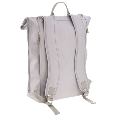 Çantë shpine për pelena LÄSSIG Rolltop Diaper Backpack, hapje roll top, ndarje të shumta, gri