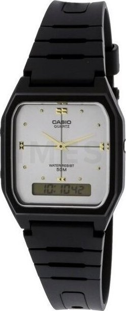 Orë dore Casio AW48HE-7AV, analoge dhe digjitale, me rezinë, e zezë