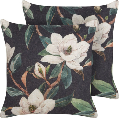 Jastëk dekorativ Beliani ZAHRIYE, set 2 copë, 45x45 cm, motiv lulesh, i zi