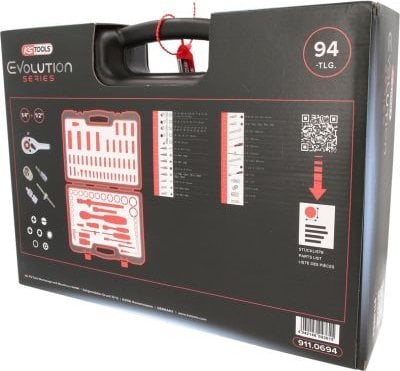 Set çelësash gola KS Tools 911.0694, 1/4" 1/2", 94 copë, valixhe plastike e zezë