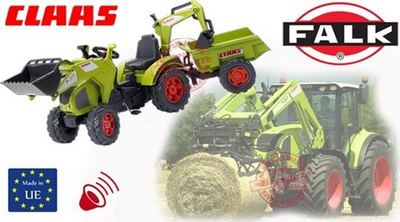 Lodër traktor Falk Huge CLAAS AXOS me rimorkio, kovë dhe buldozer