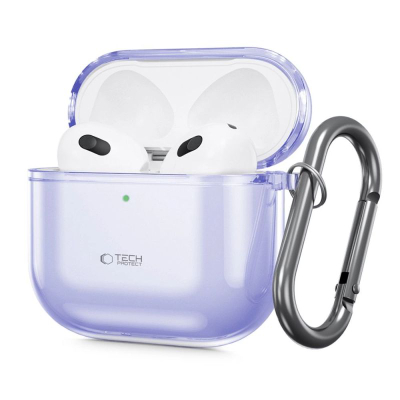 Mbrojtëse kufjesh Tech-Protect Flexair për AirPods 4, TPU, me karabinë, vjollcë e tejdukshme